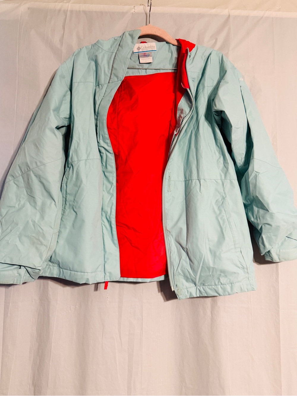 Vintage Columbia Interchange Women’s L Aqua Red Hooded Outdoor Jacket Auto-Grow